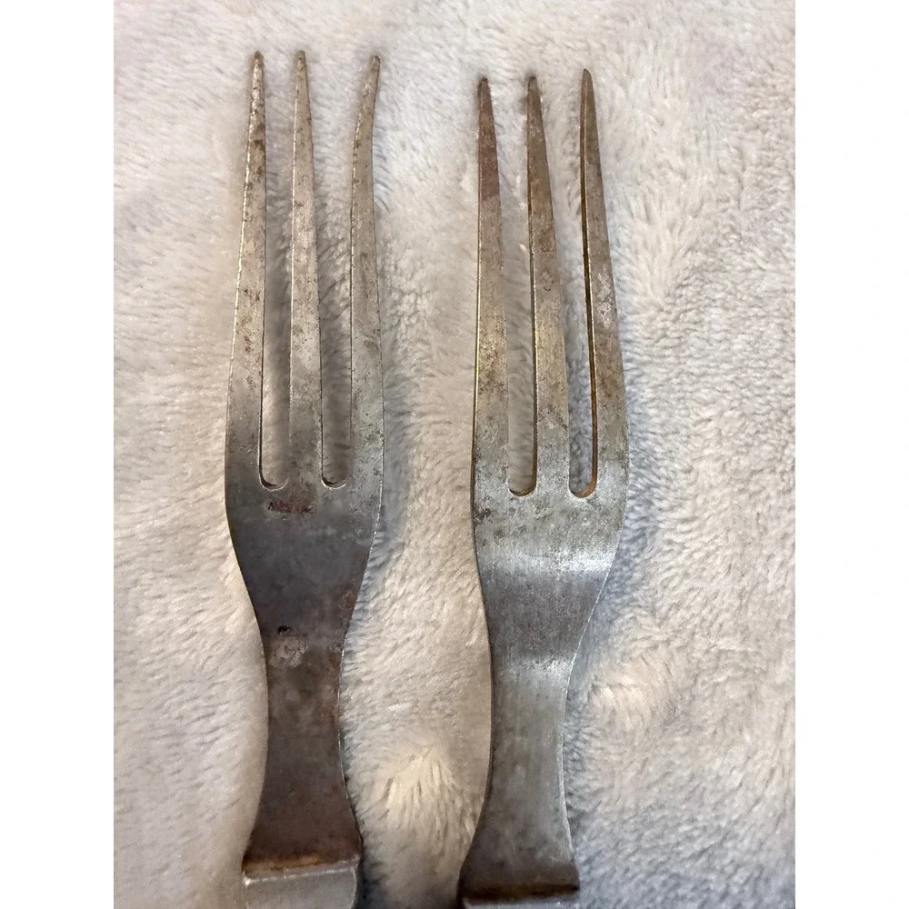 Vintage Mid Century 2 Prong Carving Serving Forks Wood Handles Set of 2